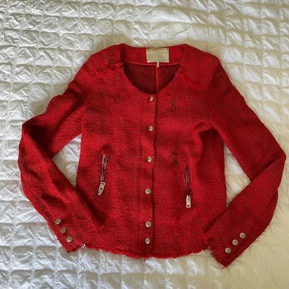 IRO AGNETTE red distressed tweed jacket - Picture 16 of 16